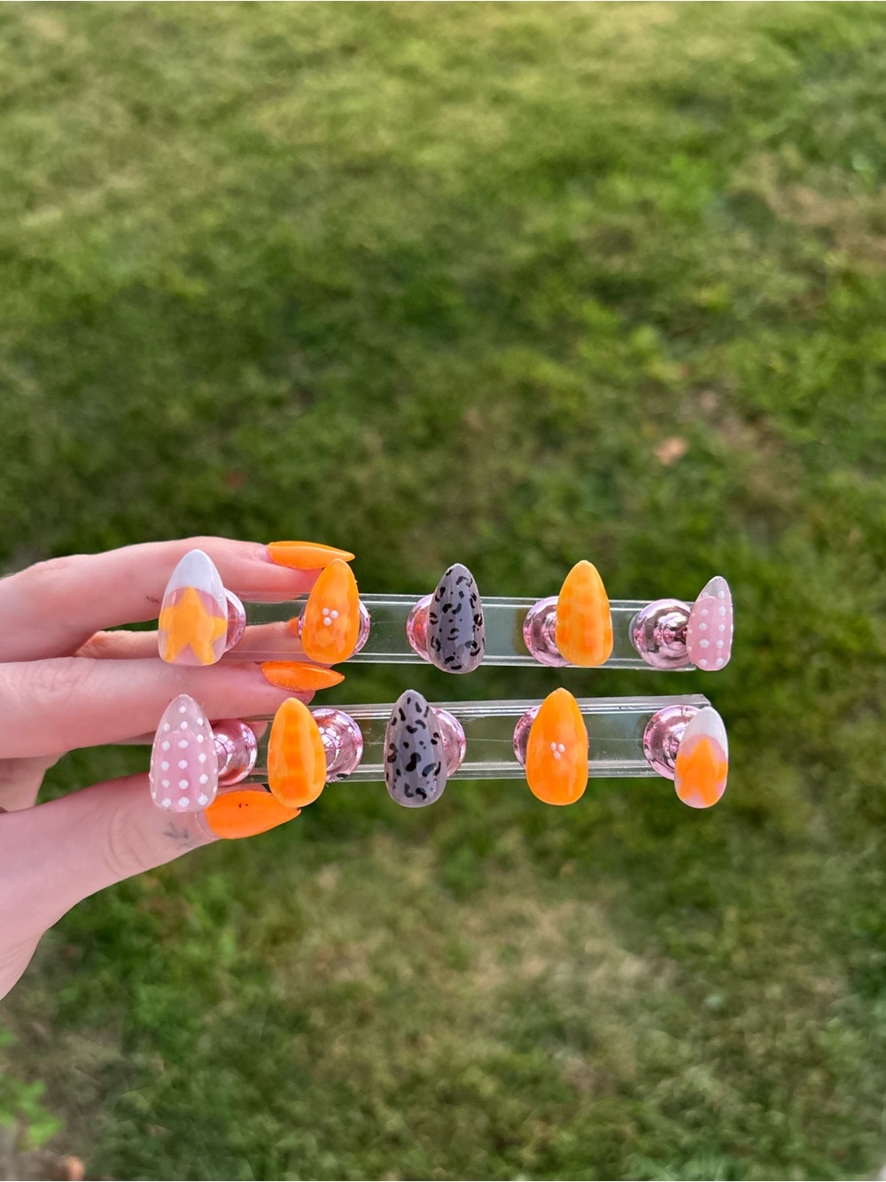 Orange and Pink Nail Set - Cute Polka Dot & Leopard Designs